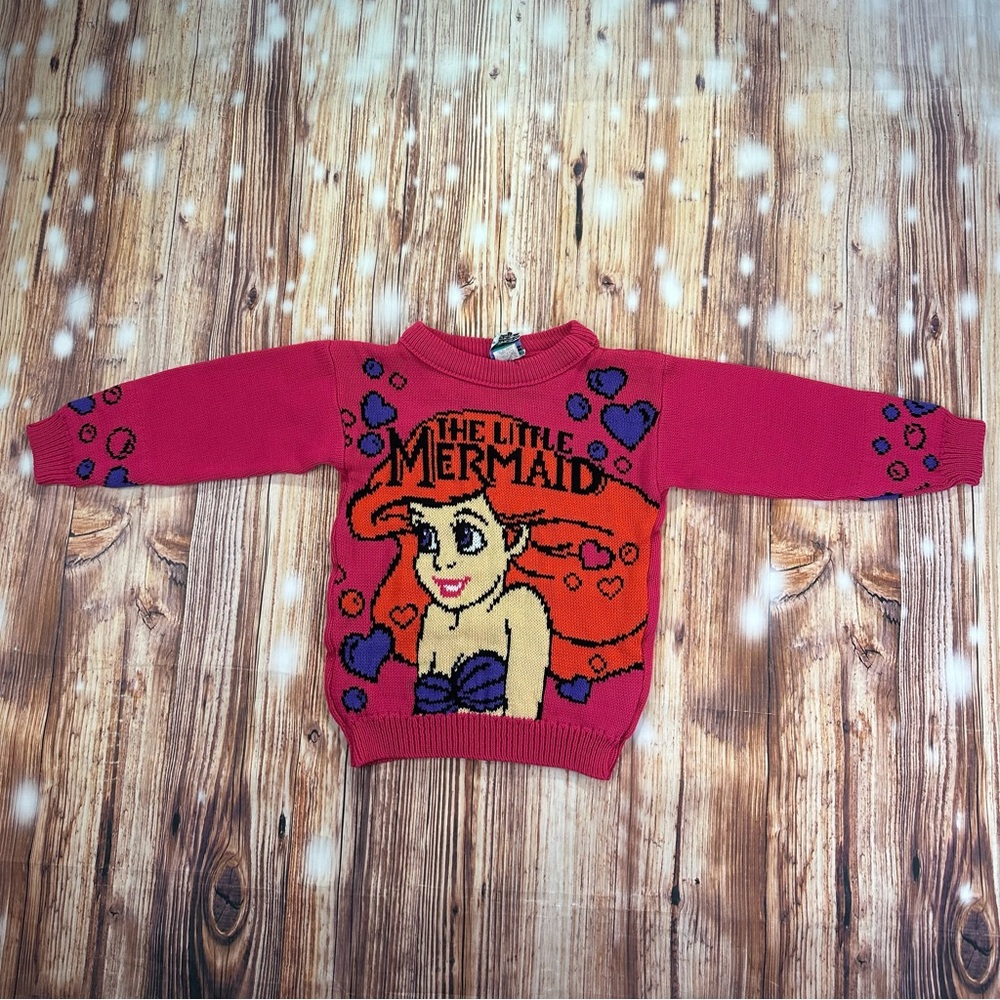 Vintage Disney Little Mermaid Girls Knit Cartoon Movie Sweater Size Small 4/5 - Picture 12 of 13